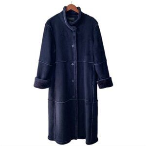 Centigrade Faux Suede Shearling Full Length Women’s Duster Coat Navy Large